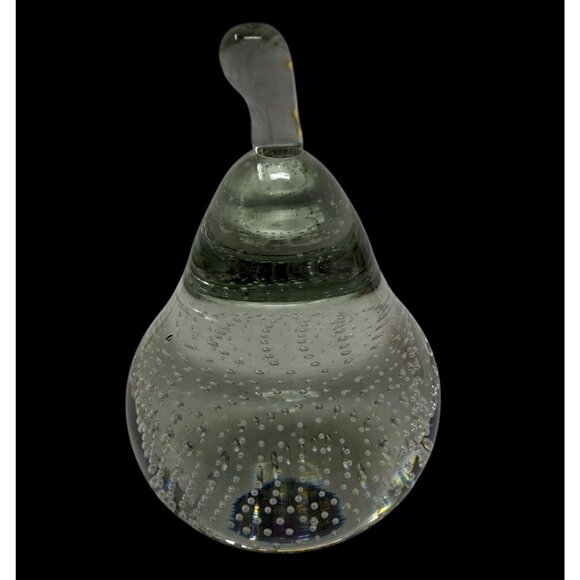 VTG Clear Art Glass Pear Paperweight Bullicante Controlled Bubbles Bolle Studio - Picture 3 of 8